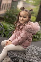 Leather Patch Baby Coat- Mauve Pink