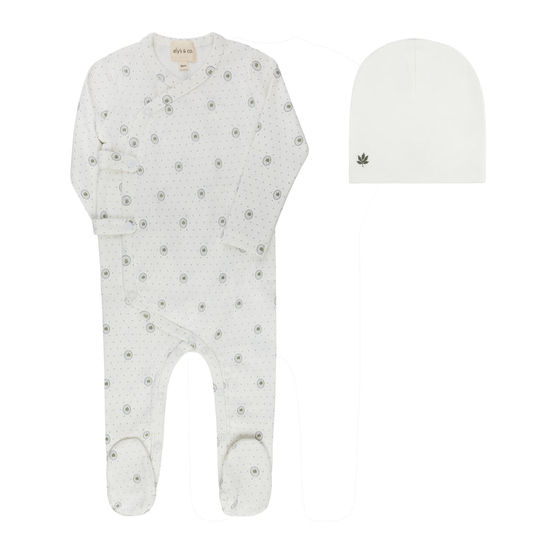Floral Dot Footie & Beanie - Ivory Boy