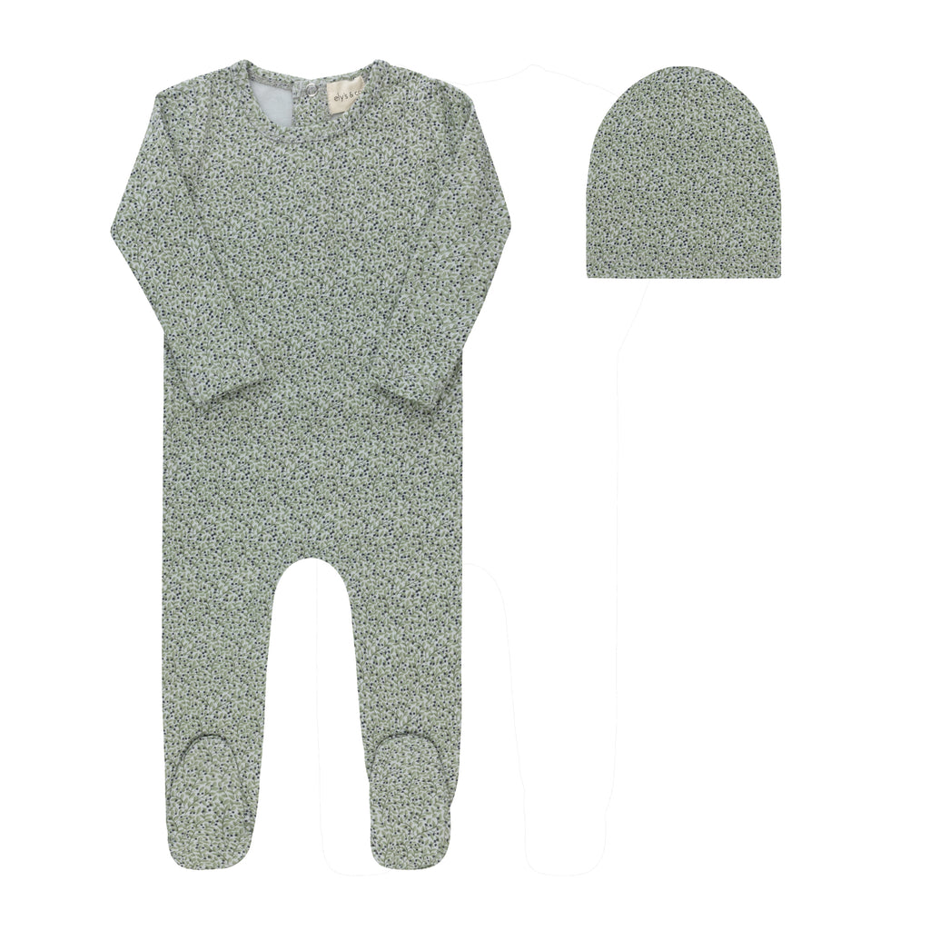 Liberty/Berry Footie & Beanie - Blue Print