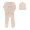 Velour Embroidered ABC Footie & Beanie - Pink