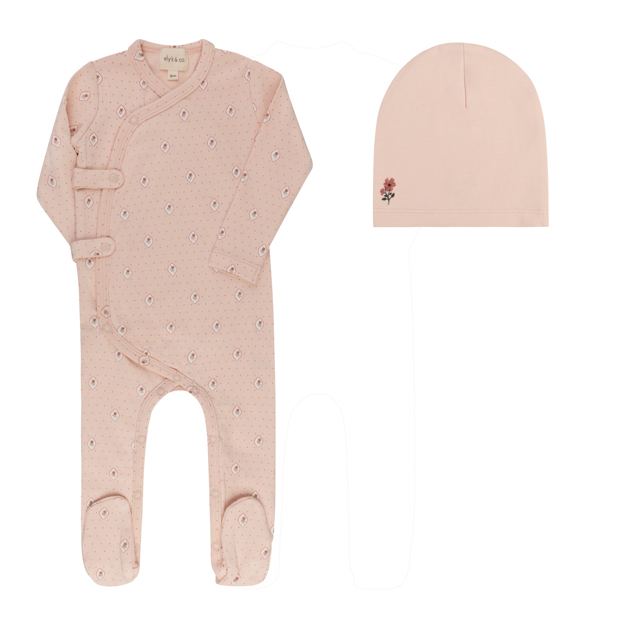 Floral Dot Footie & Beanie - Pink Girl