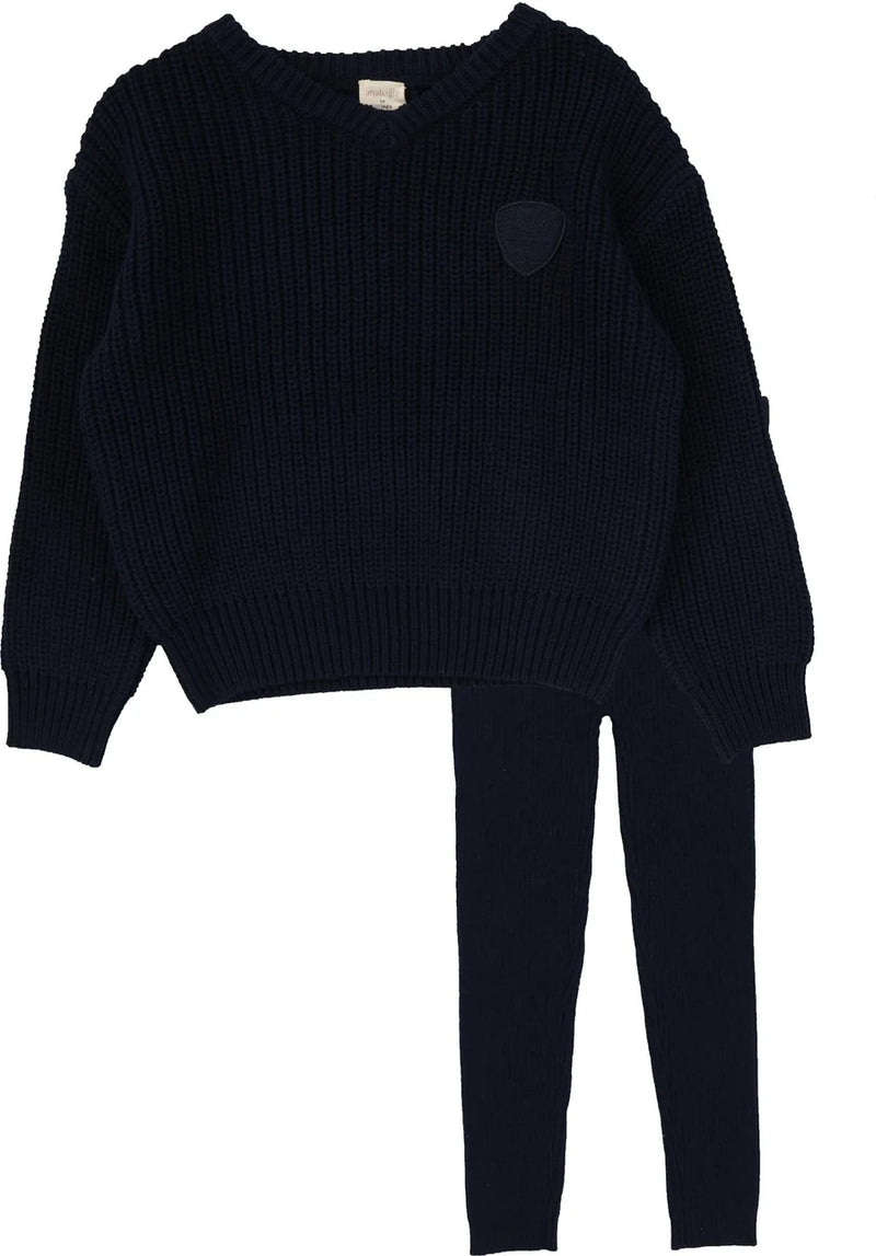 Boys Knit V-Neck Outfit Navy- 24M