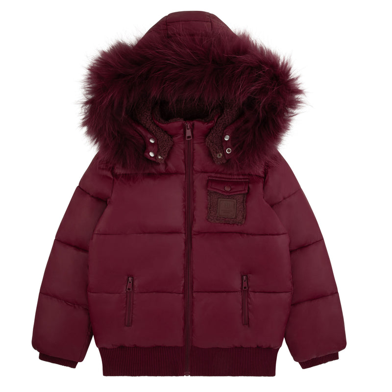Leather Patch Coat- Plum