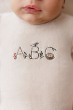 Velour Embroidered ABC Footie & Beanie - Tan