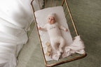 Velour Embroidered ABC Footie & Beanie - Tan