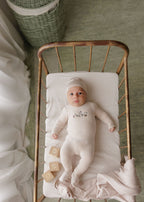 Velour Embroidered ABC Footie - Tan