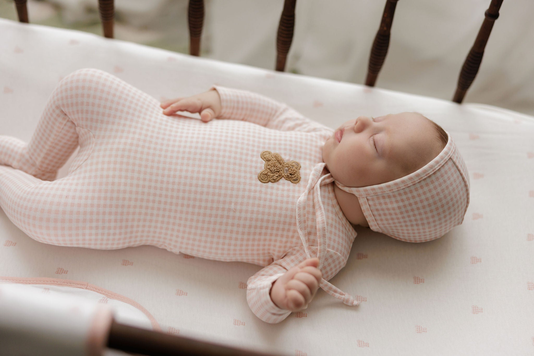 Gingham Teddy Footie - Pink
