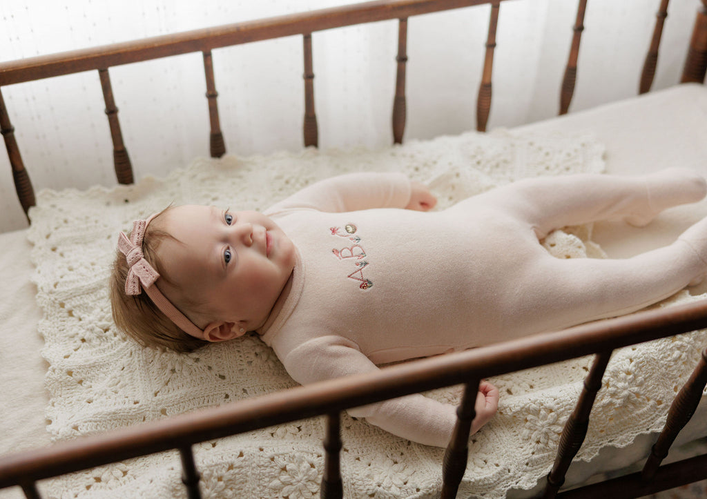Velour Embroidered ABC Footie - Pink