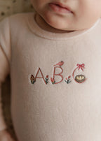 Velour Embroidered ABC Footie - Pink