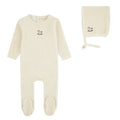 Pre-Order Cotton Striped Embroidered Horse Footie & Bonnet- Cream Beige