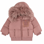 Leather Patch Baby Coat- Mauve Pink