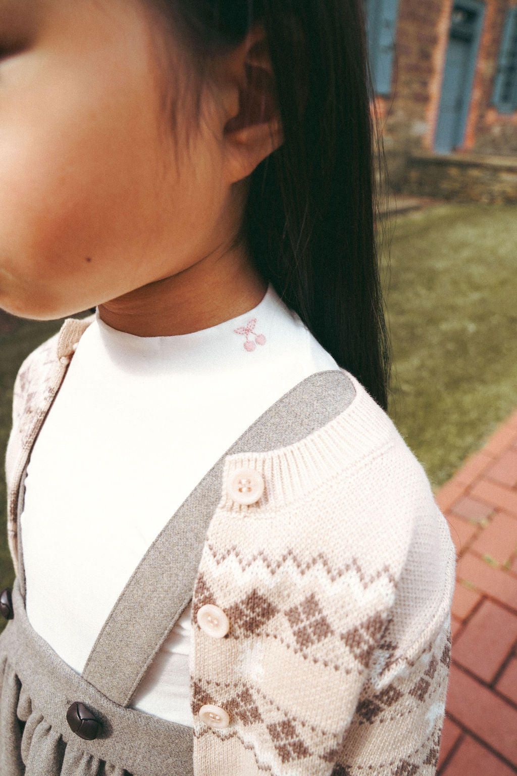 Fair Isle Embroidered Mockneck - Ivory Mauve