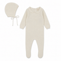 Knit Embroidered Footie Set - Cream