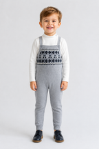 Fair Isle Knit Overalls - Grey Blue