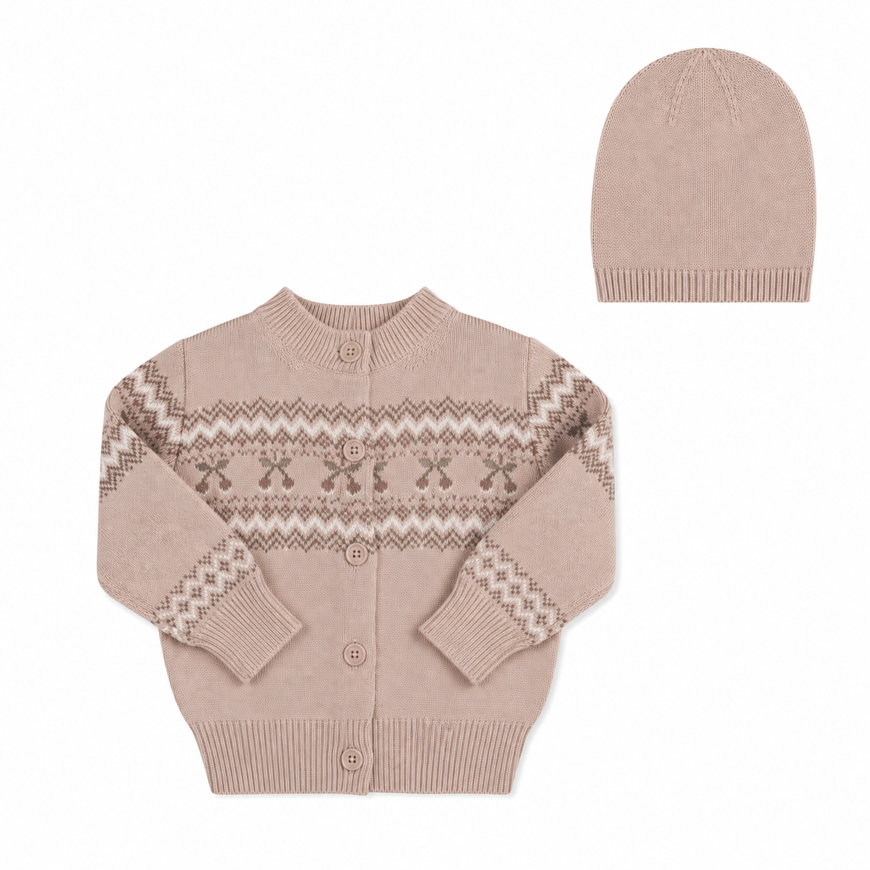 Fair Isle Baby Cardigan & Beanie - Pink