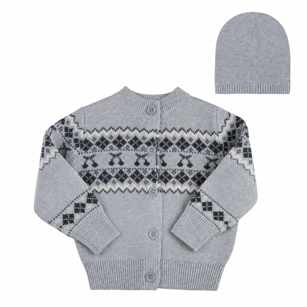 Fair Isle Baby Cardigan & Beanie - Blue