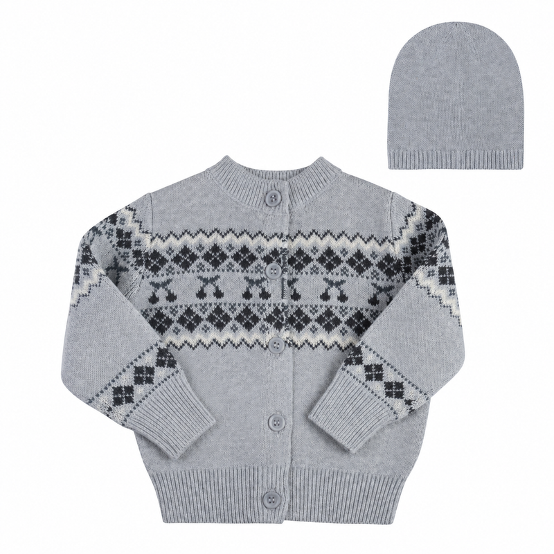 Fair Isle Baby Cardigan & Beanie - Blue