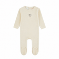 Pre-Order Cotton Striped Embroidered Horse Footie - Cream Beige