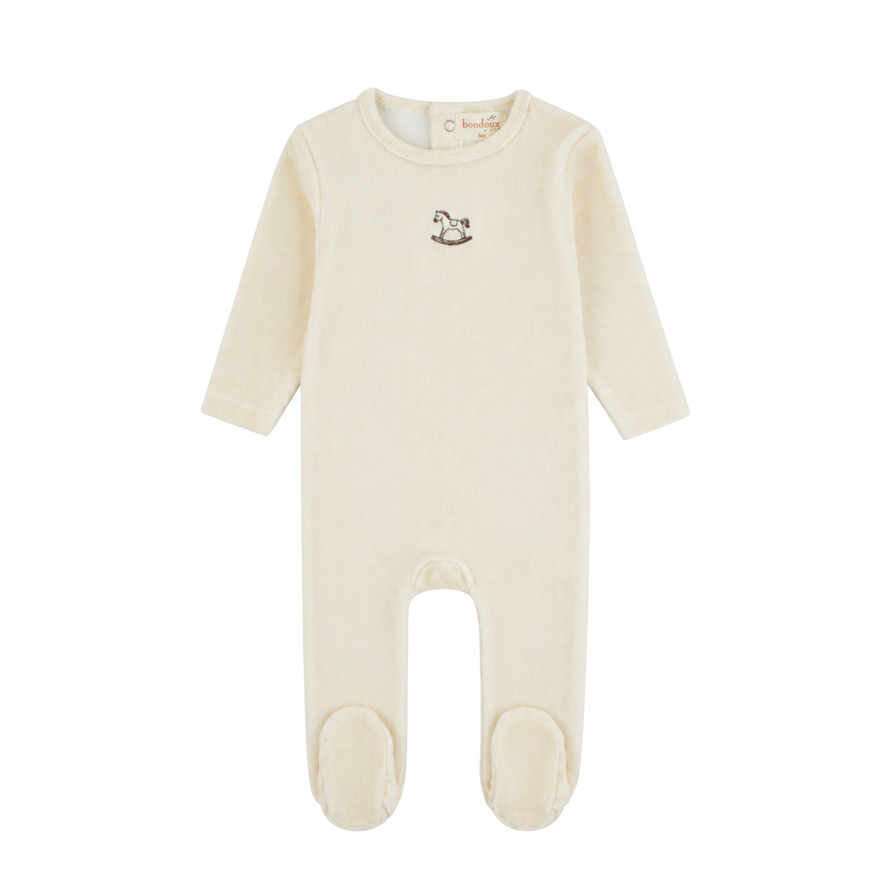 Pre-Order Cotton Striped Embroidered Horse Footie - Cream Beige