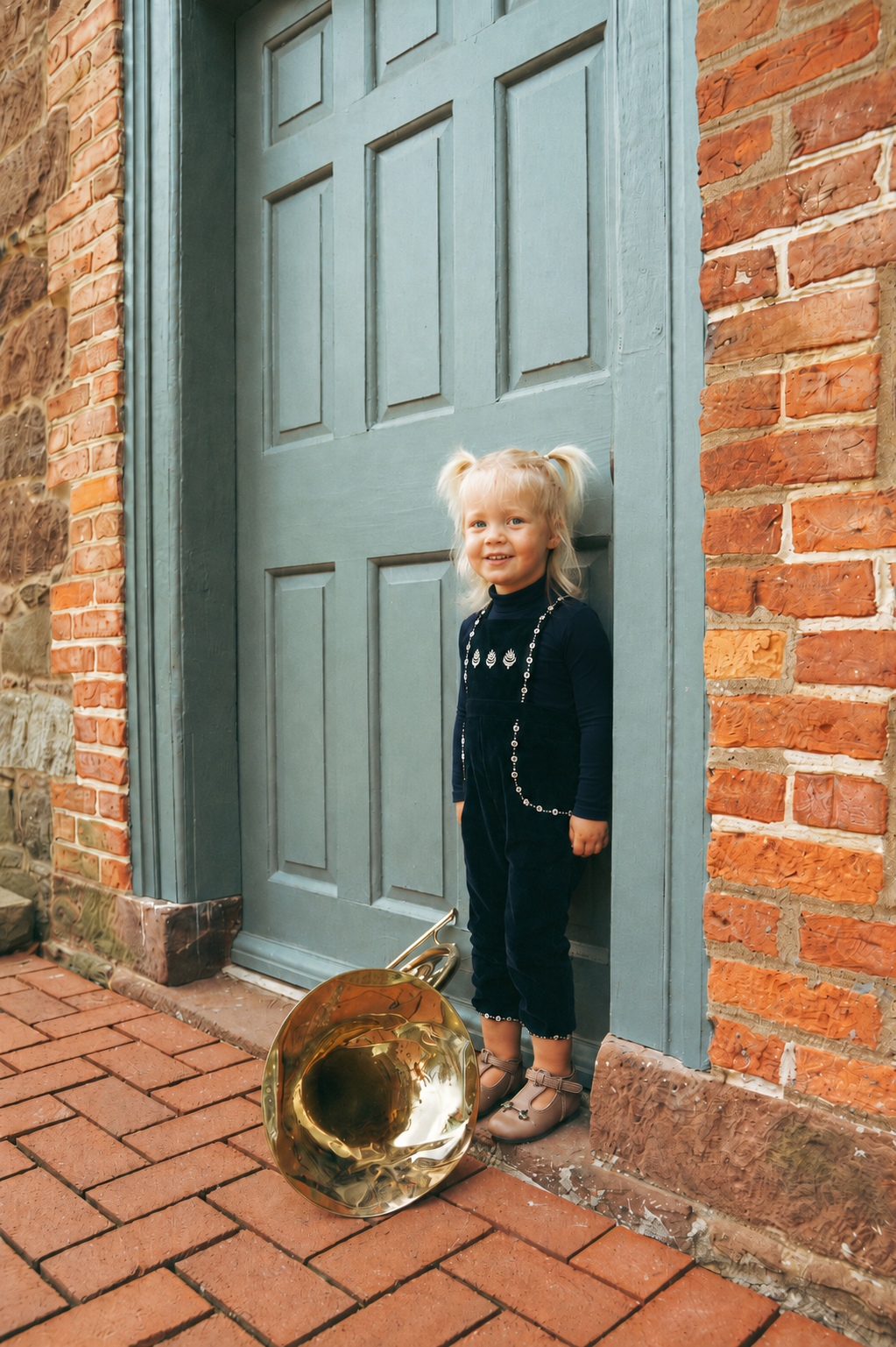 Velour Embroidered Trim Overalls- Navy