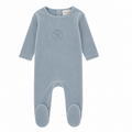 Velour Embossed Footie  - Baby Blue