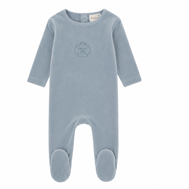 Velour Embossed Footie  - Baby Blue