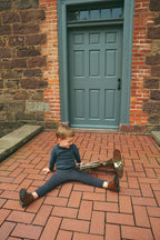 Embroidered Trim Knit Toddler Set - Navy Blue