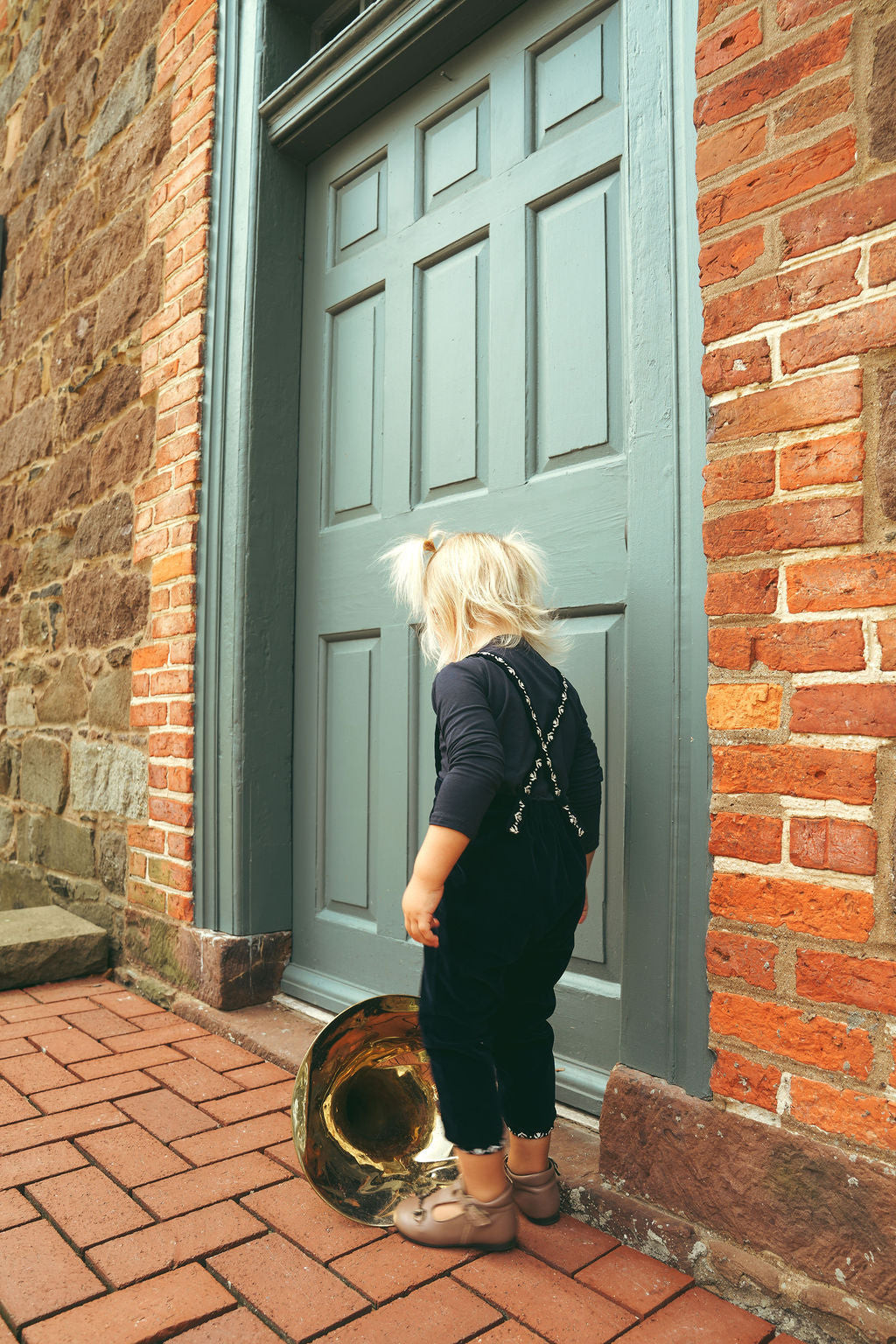 Velour Embroidered Trim Overalls- Navy