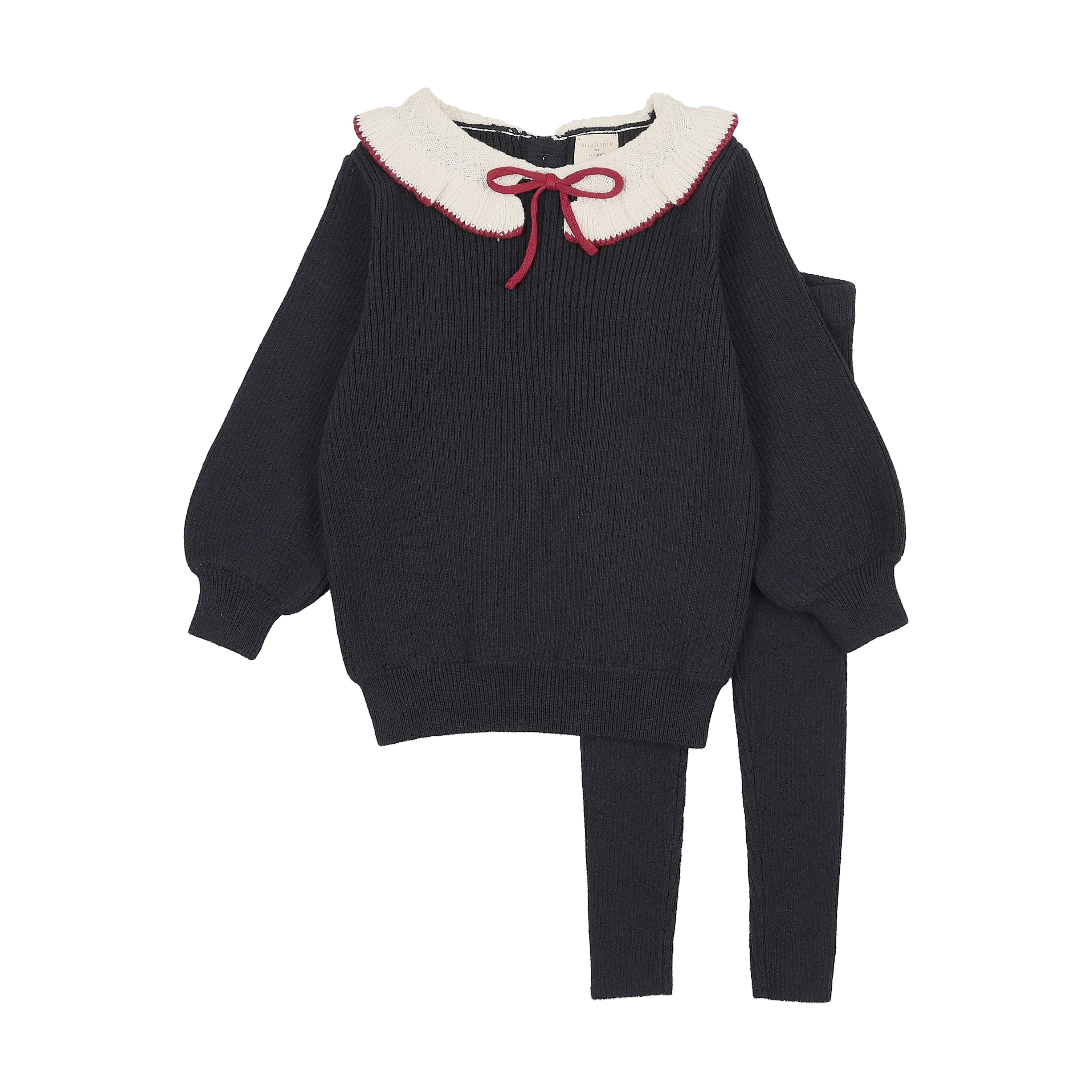 Ruffle Collar Knit Toddler Set Girl - Navy