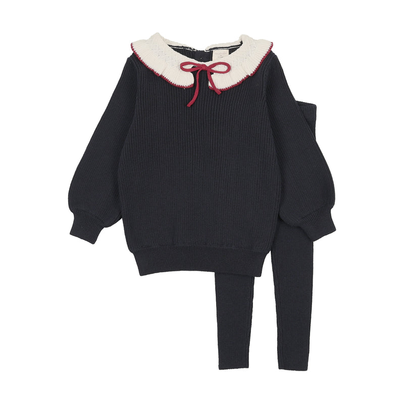 Ruffle Collar Knit Toddler Set Girl - Navy