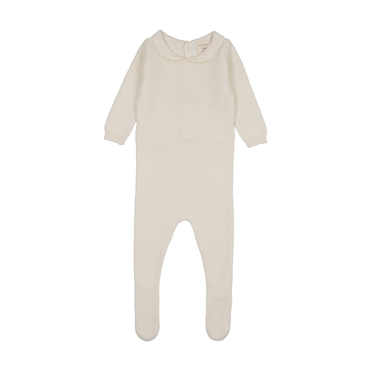 Pre-Order Knit Embroidered Footie- Cream
