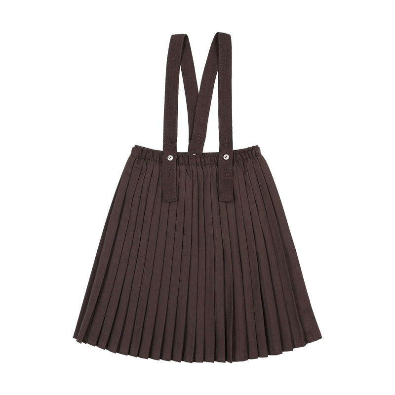 Pre-Order Knife Pleated Suspender Skirt - Chocolate Brown