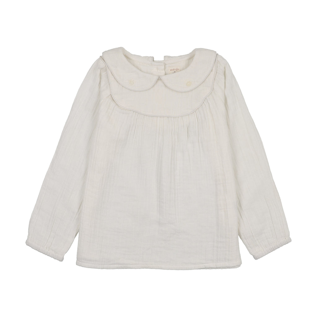 Girls Embroidered Shirt - Cream/Rose