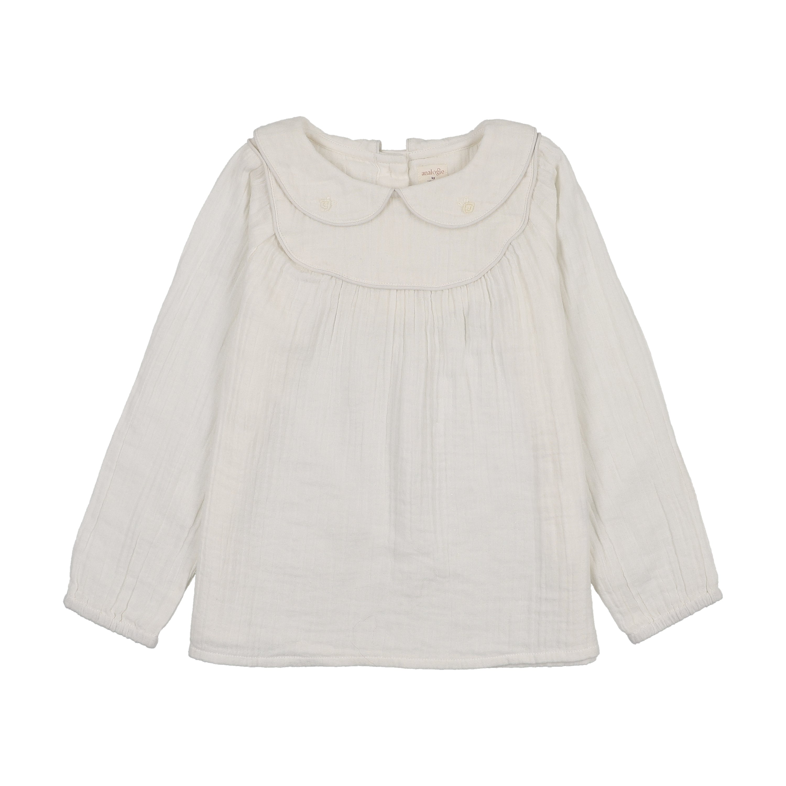 Girls Embroidered Shirt - Cream/Rose