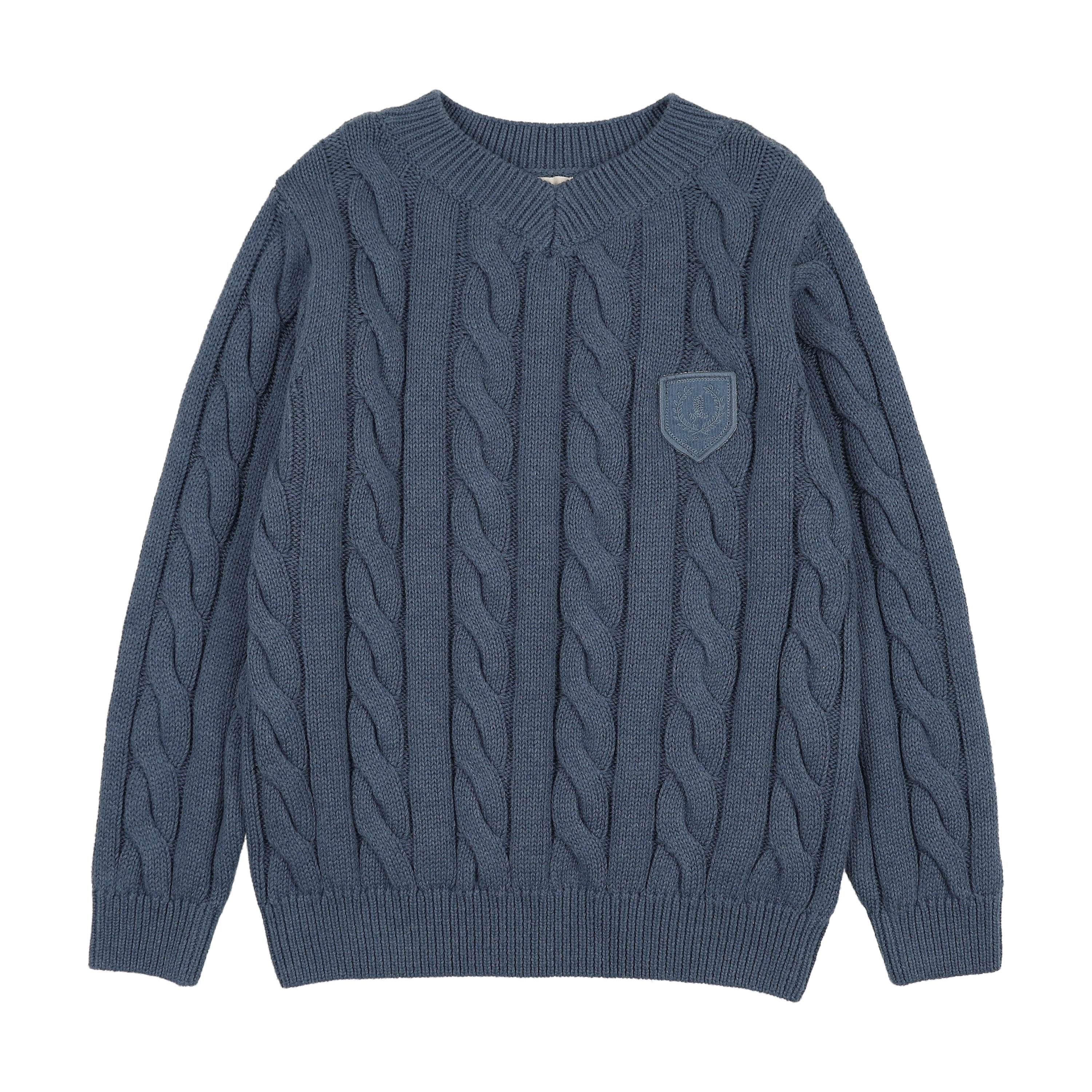 הזמינו מראש: סוודר עם צווארון וי עבה – כחול וינטג'