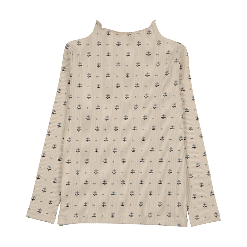 Pre-Order Grid Floral Funnel Neck - Cream Print