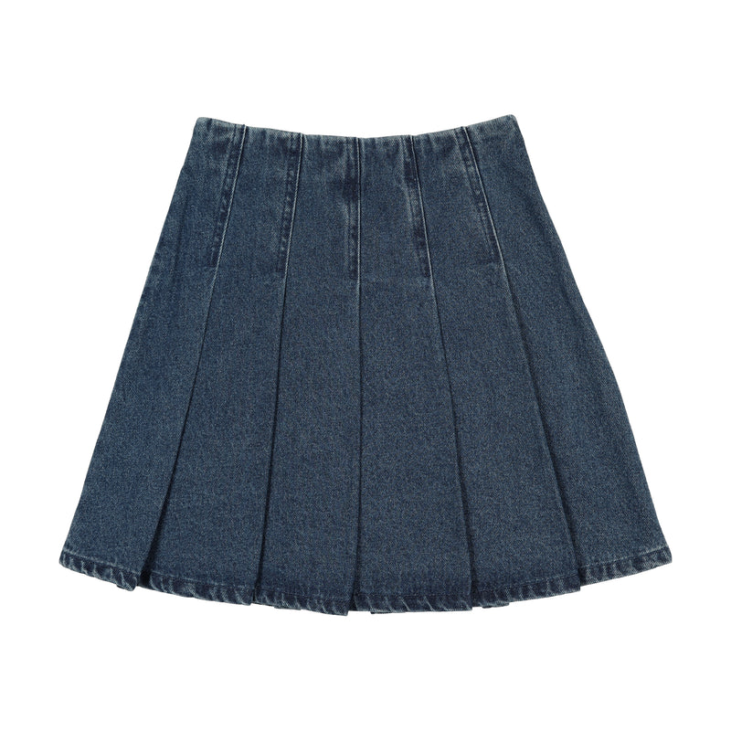 Pre-Order Pleated Denim Skirt - Blue Denim