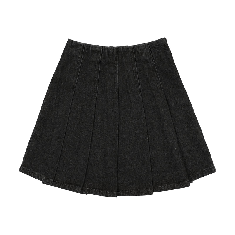 Pre-Order Pleated Denim Skirt - Black Denim