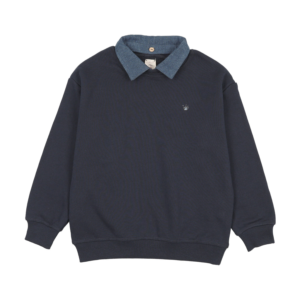 Sweet Campaign Denim Removable Collar Sweatshirt - Navy