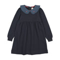 Sweet Campaign Denim Collar Sweatshirt Dress - Navy