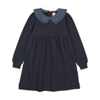 Sweet Campaign Denim Collar Sweatshirt Dress - Navy