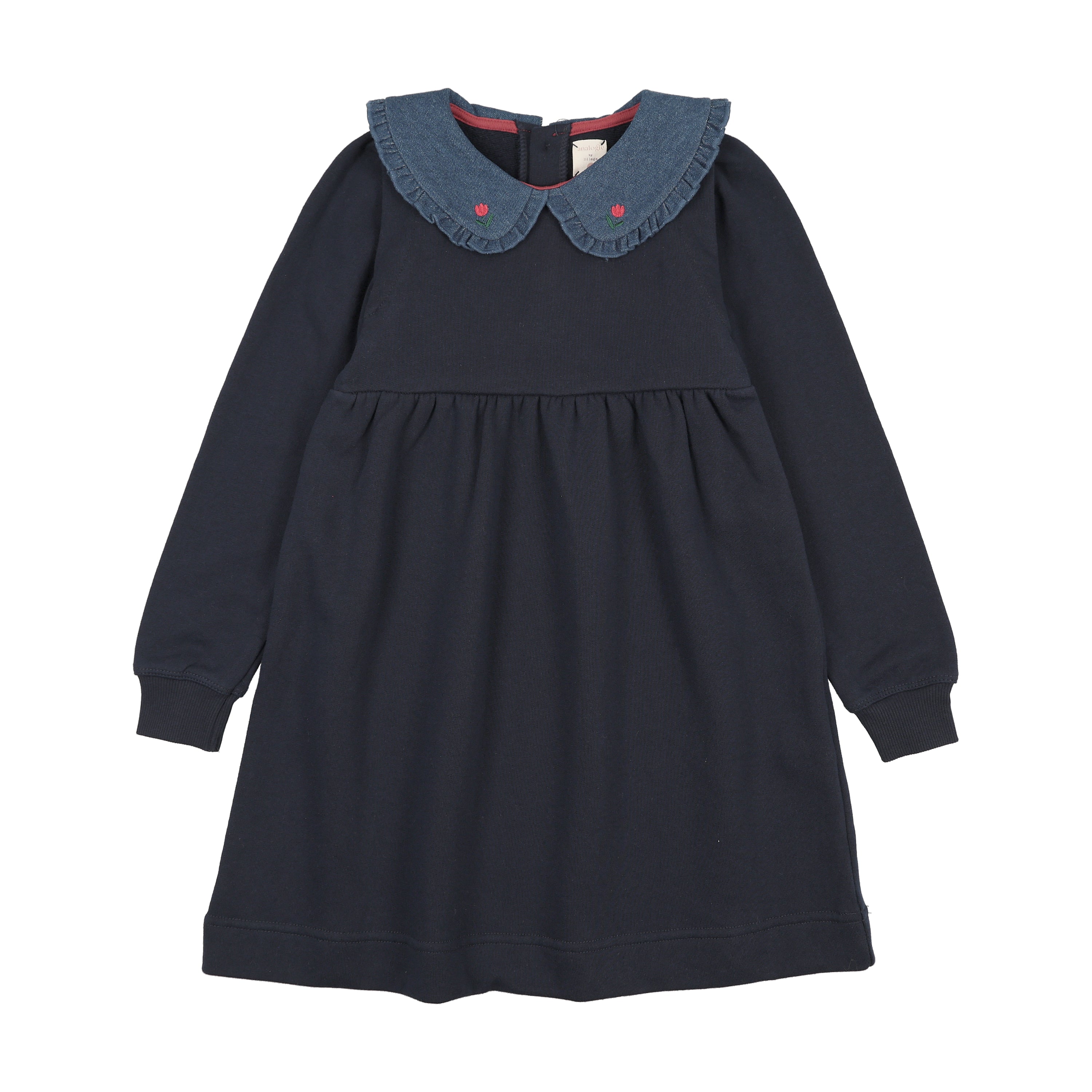 Sweet Campaign Denim Collar Sweatshirt Dress - Navy