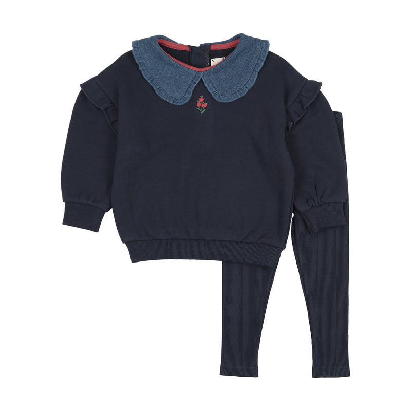 Sweeet Campaign Toddler Ruffle Sweatshirt Set - Navy