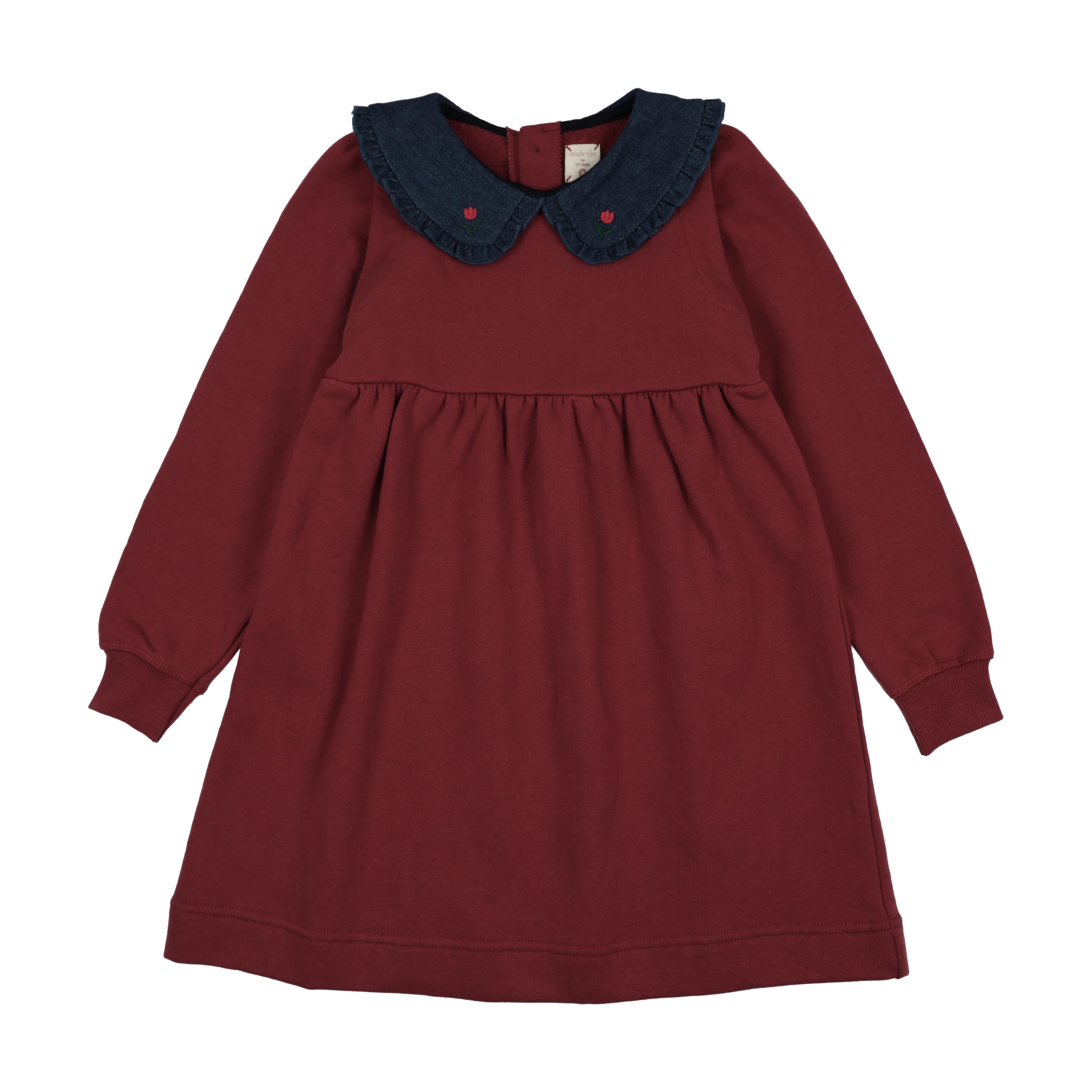 Sweet Campaign Denim Collar Sweatshirt Dress - Vintage Red