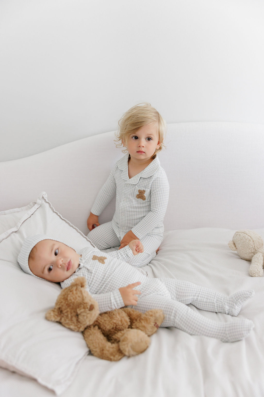 Gingham Teddy Pajamas - Blue