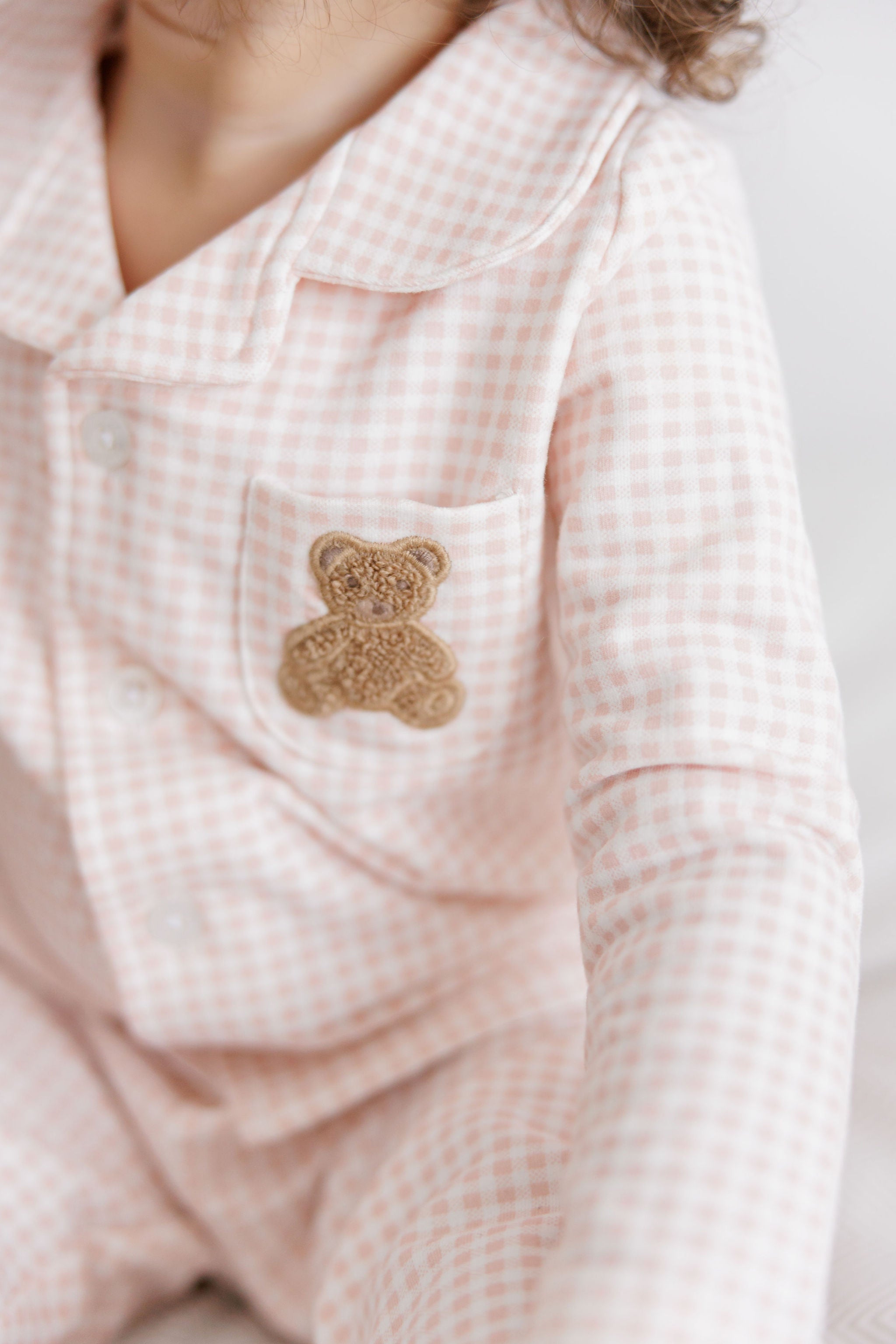 Gingham Teddy Pajamas - Pink