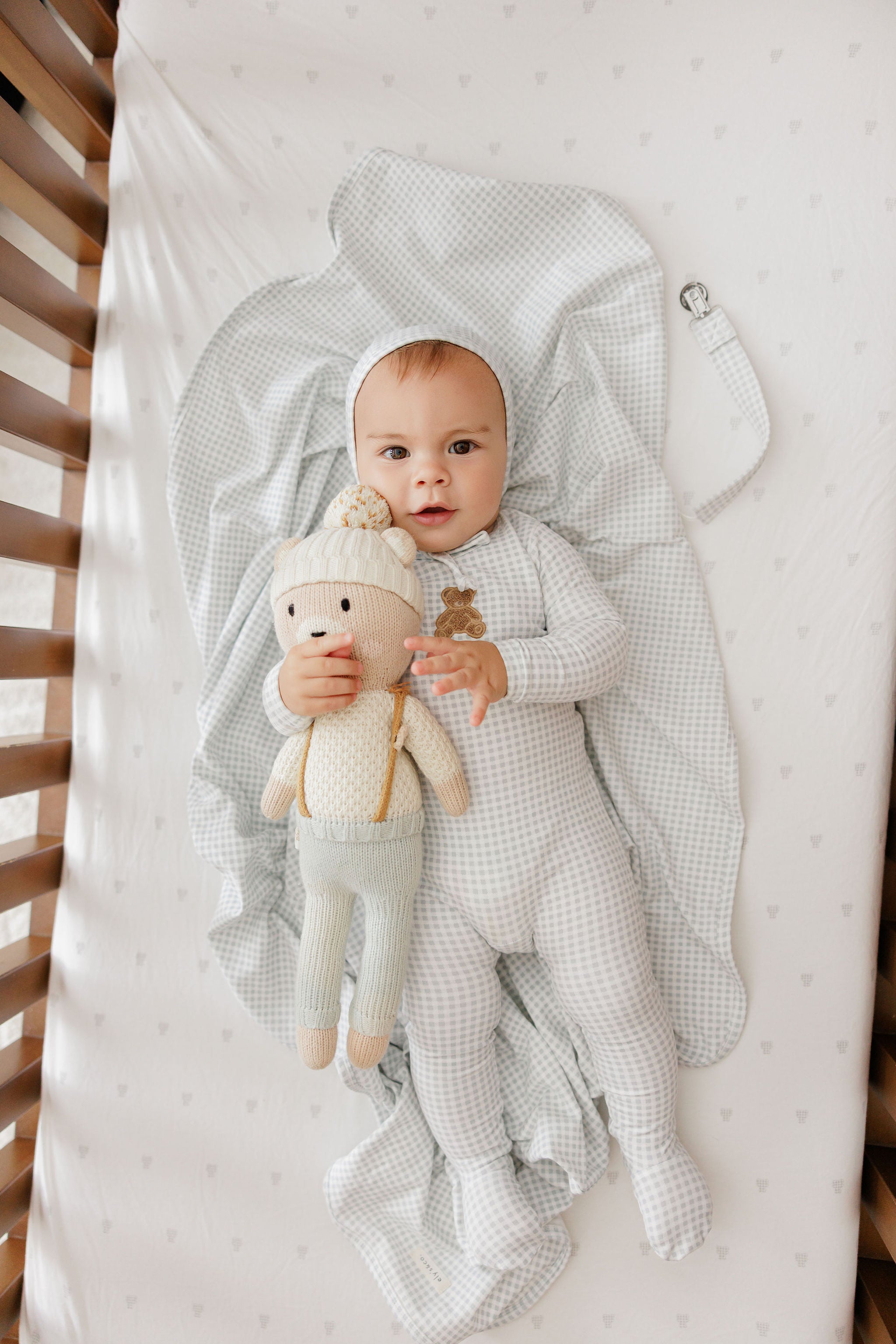 Gingham Teddy Footie - Blue