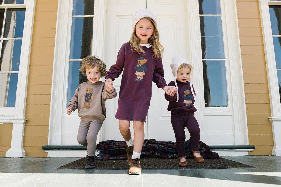 Pre-Order Bear Sweatshirt Set Girl - Washed Burgundy