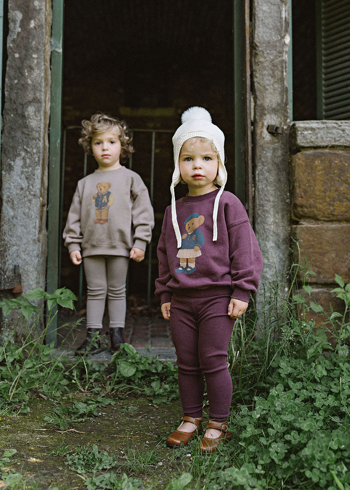 Pre-Order Bear Sweatshirt Set Girl - Washed Burgundy