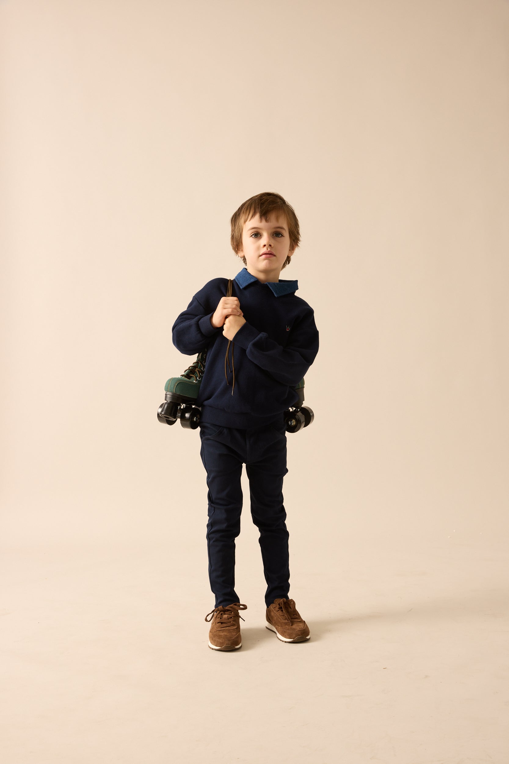 Sweet Campaign Denim Removable Collar Sweatshirt - Navy